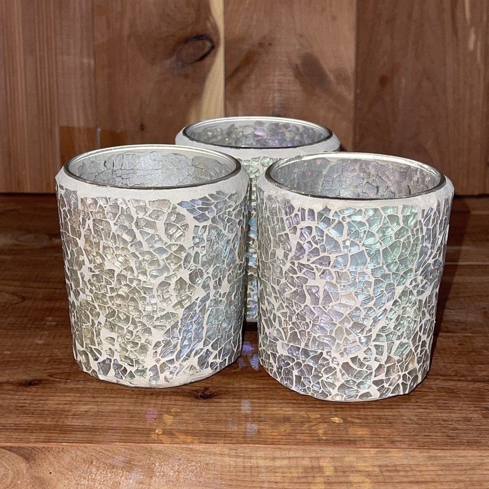 3 Mosaic Iridescent Glass Candle Votive Holder White purple Yankee Candle 2011